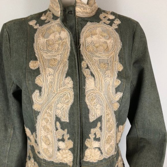 Tracy Reese Embroidered Denim Coat 6 - Picture 2 of 8